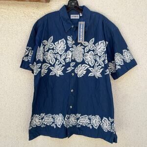 NEW Old Stock Vintage Y2K Intrinsic Blue Hawaiian Pineapple Shirt Mens Size M